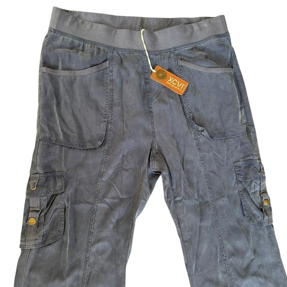 XCVI Washburn Cargo Pants Sz XL Blue Utlilty Lightweight Flare‎ Leg Comfort - Picture 2 of 10